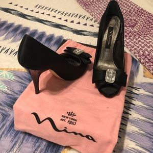 Nina formal satin heels with jewel embellishments